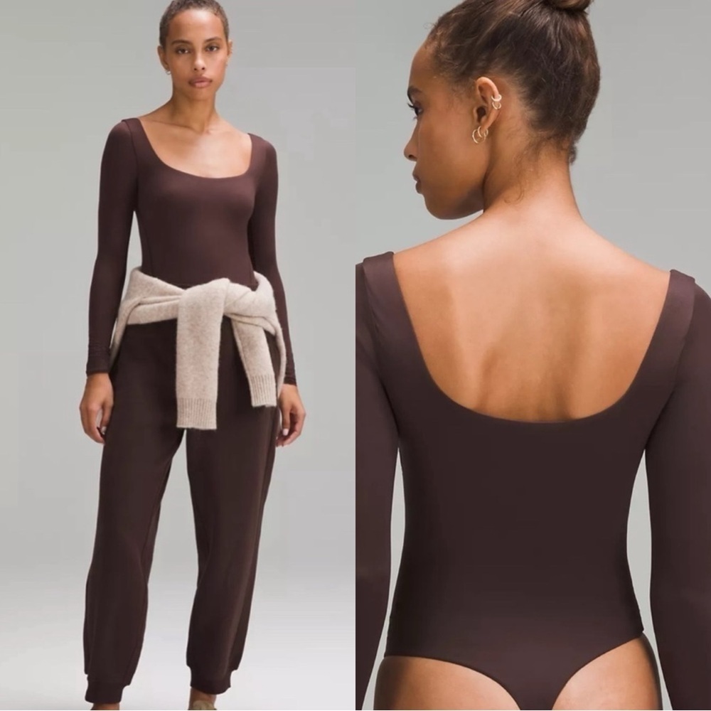 NWT LULULEMON Seriously Soft Nulu Brown Square Long Sleeve Neck Bodysuit Top